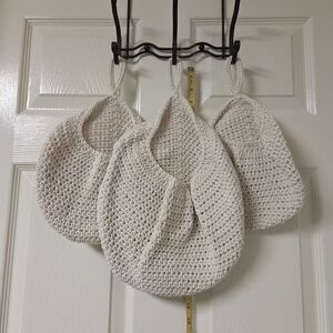 3 Cream Crochet Storage Bags, NWT